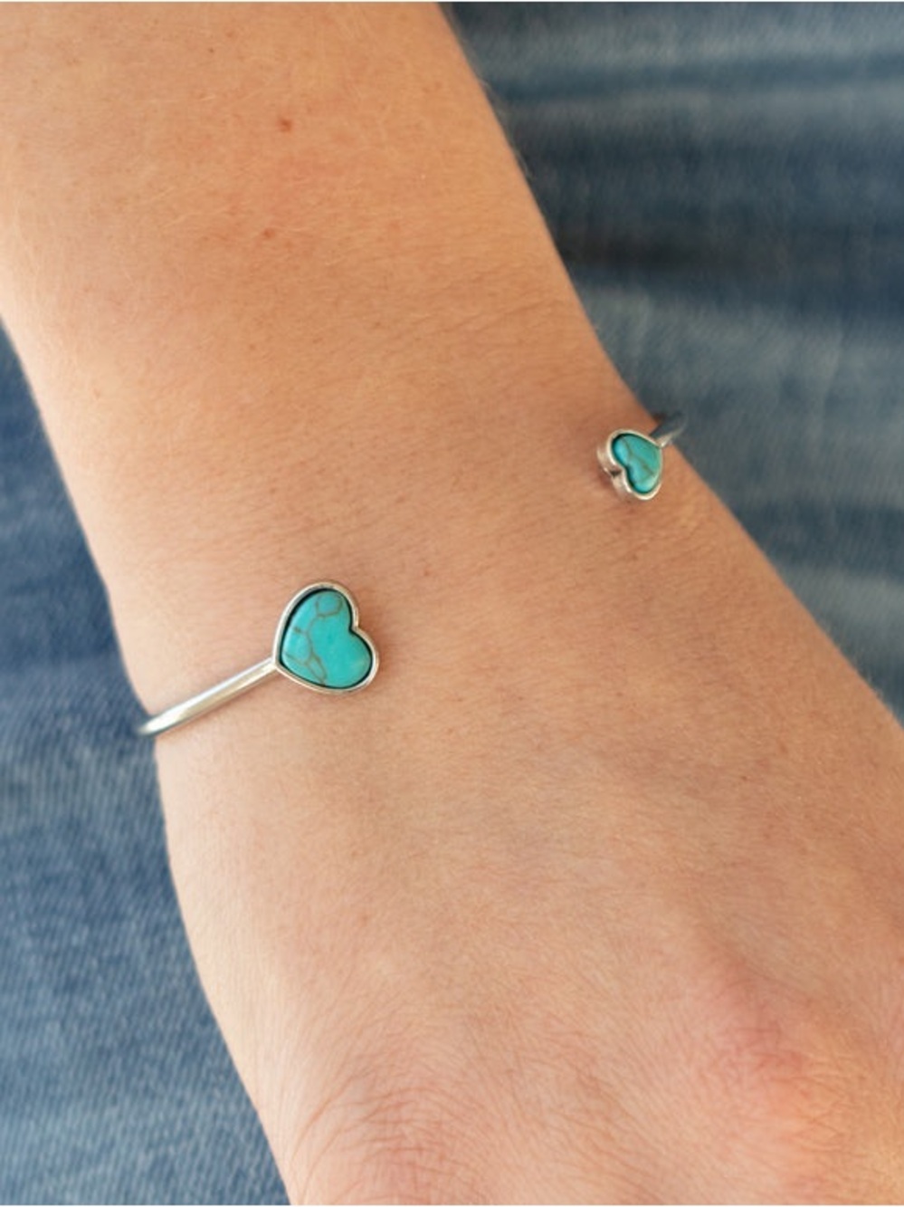 Romantically Rustic - Turquoise Heart Silver Cuff Bracelet - Picture 2 of 2
